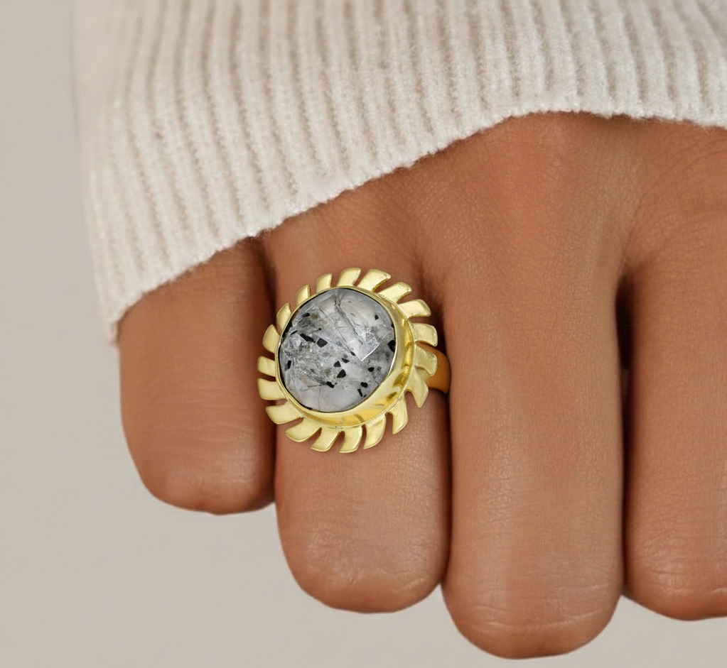 Handmade Round Checker Black Rutile Ring5