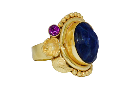 Handmade Boho Sodalite Floral Ring