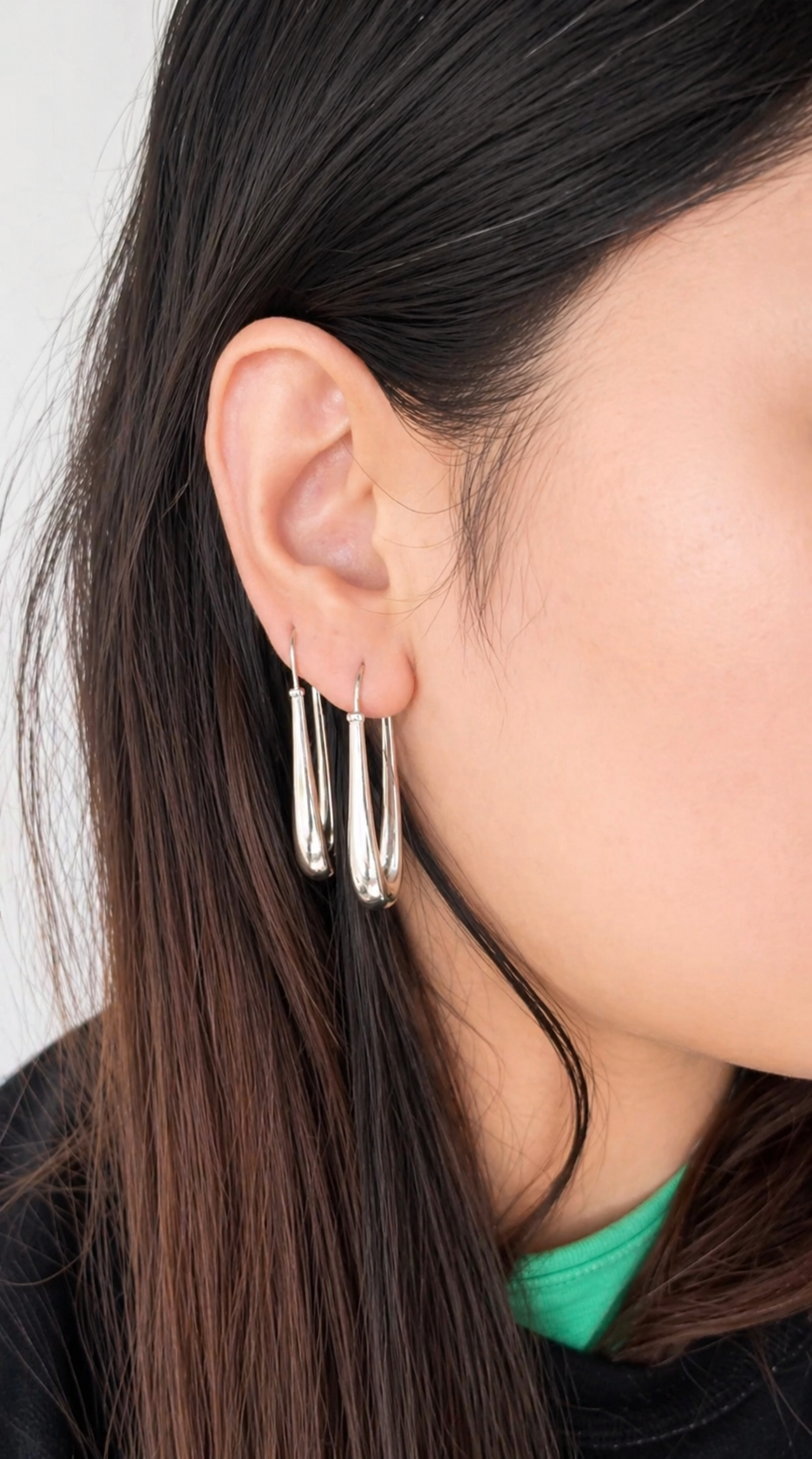 Silver Elongated Hoops