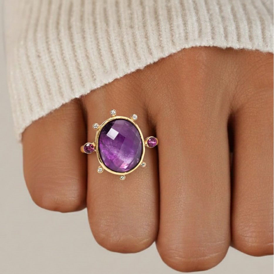 Handmade Cocktail Amethyst Ring