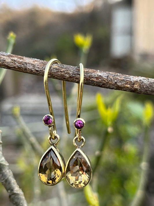 Handmade Whisky Quartz Drop Earrings