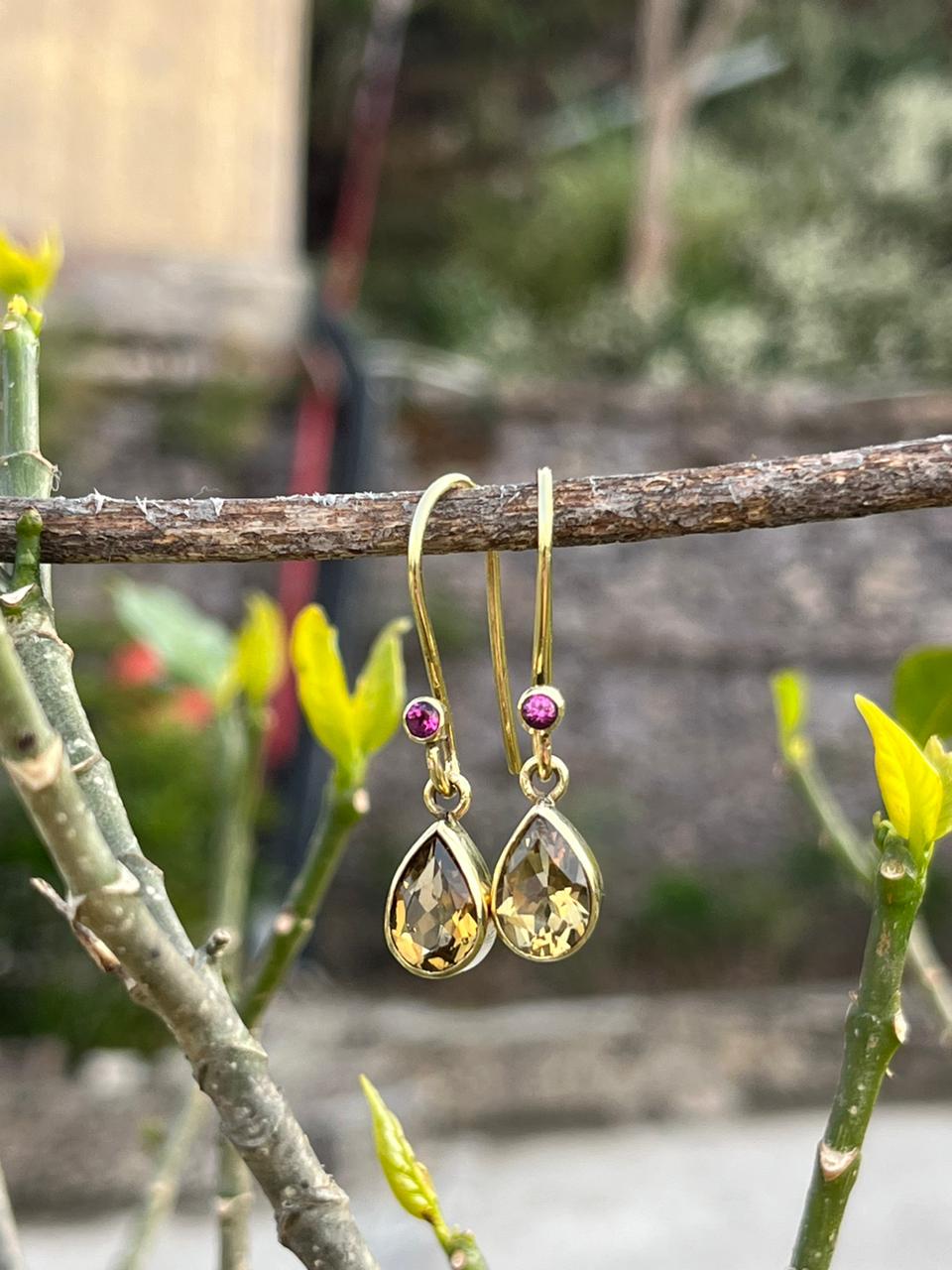 Handmade Whisky Quartz Drop Earrings