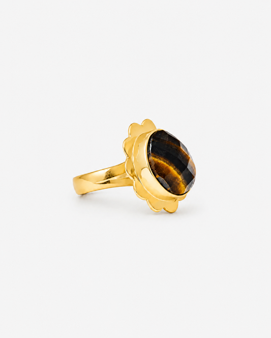 Handmade Natural Round Tiger Eye Ring