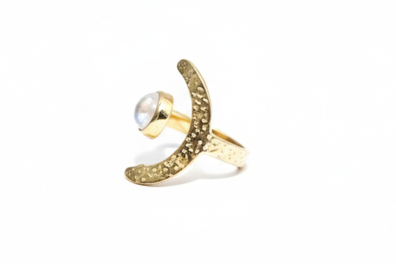 Handmade moonstone crescent ring