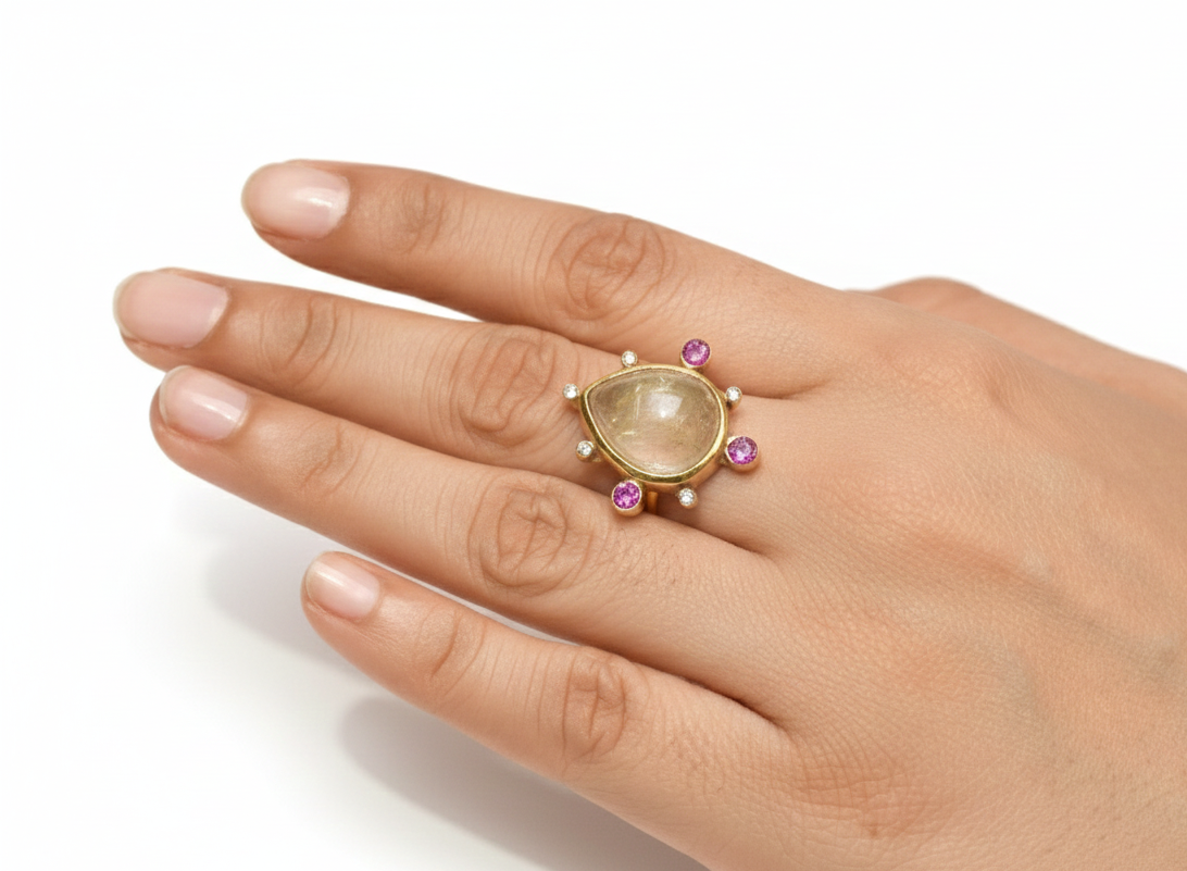 Handmade Pear Rutilated Quartz Ring