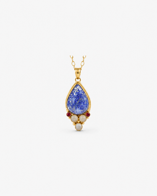 Handmade Sodalite Cabochon & Faceted Chocolate Moon Stone