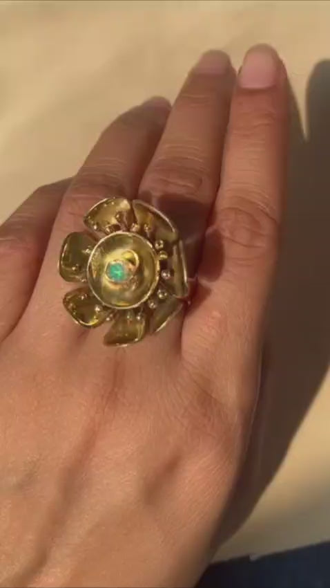 Handmade Buttercup blossom opal ring2
