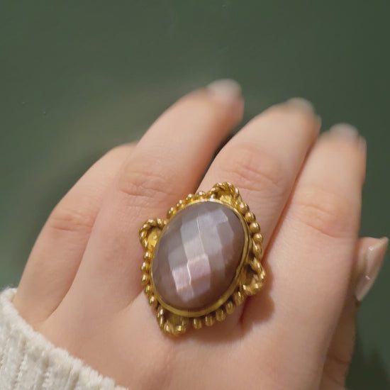 Handmade Vintage Checker Cut Chocolate Moonstone Ring5