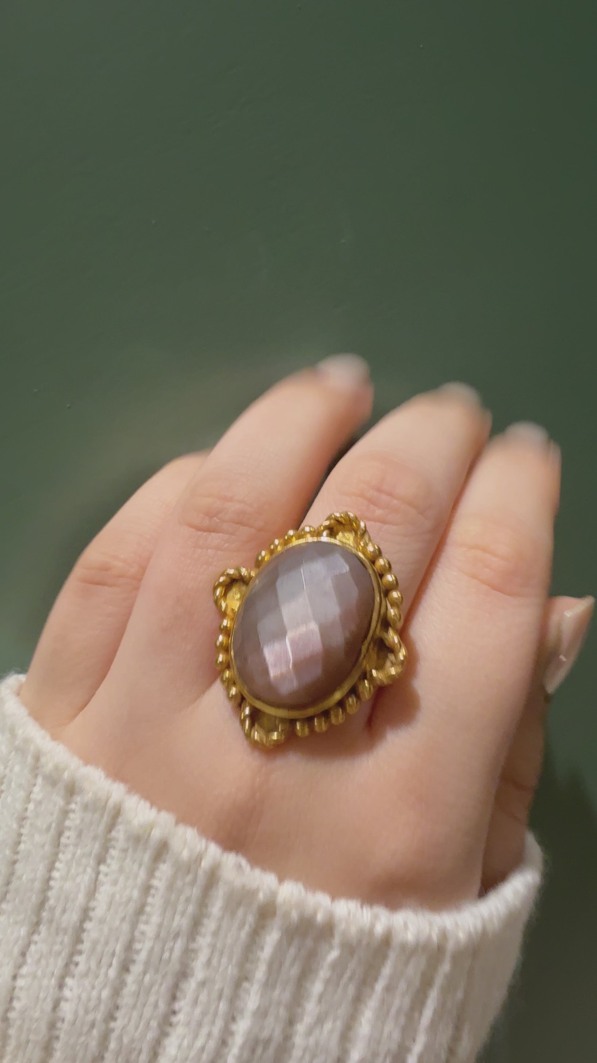Handmade Vintage Checker Cut Chocolate Moonstone Ring5