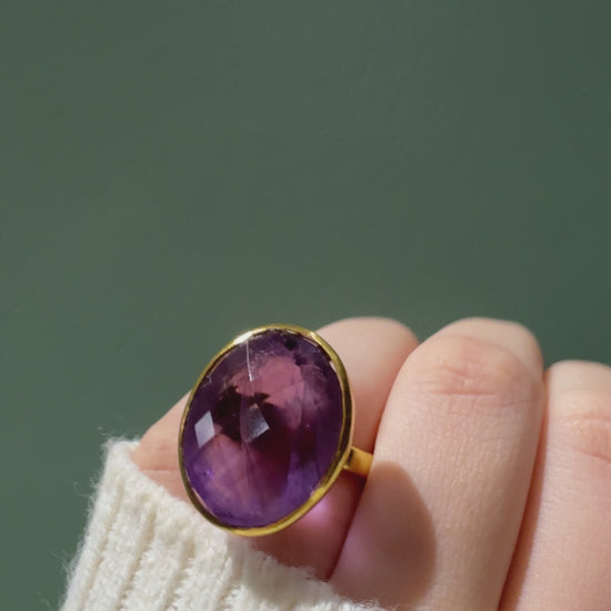 handmade Checker cut oval amethyst