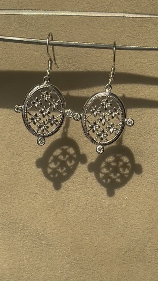Silver Floral Moissanite Earrings