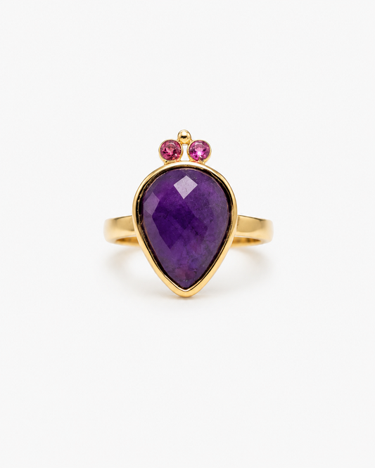 Handmade pear amethyst ring
