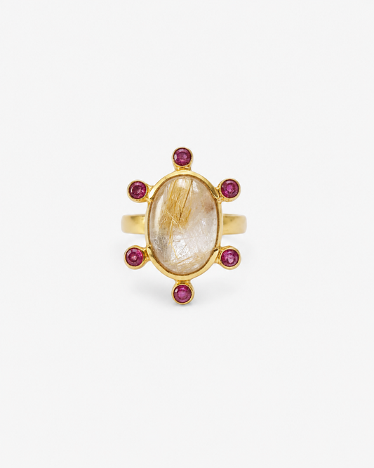 Handmade Oval Golden Rutilated Quartz Ring