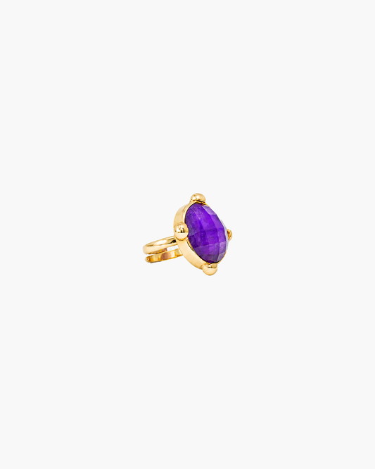 Handmade Round Amethyst Checker Ring