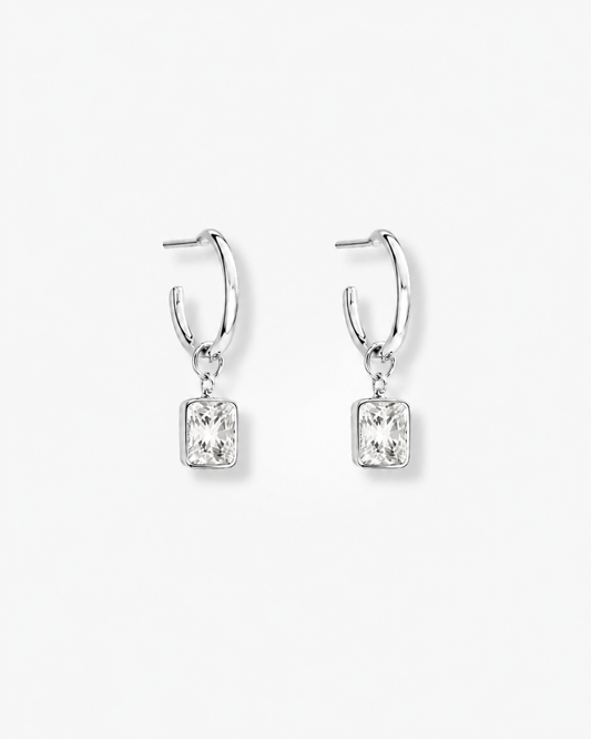 Silver Open Drop Hoops Earrings