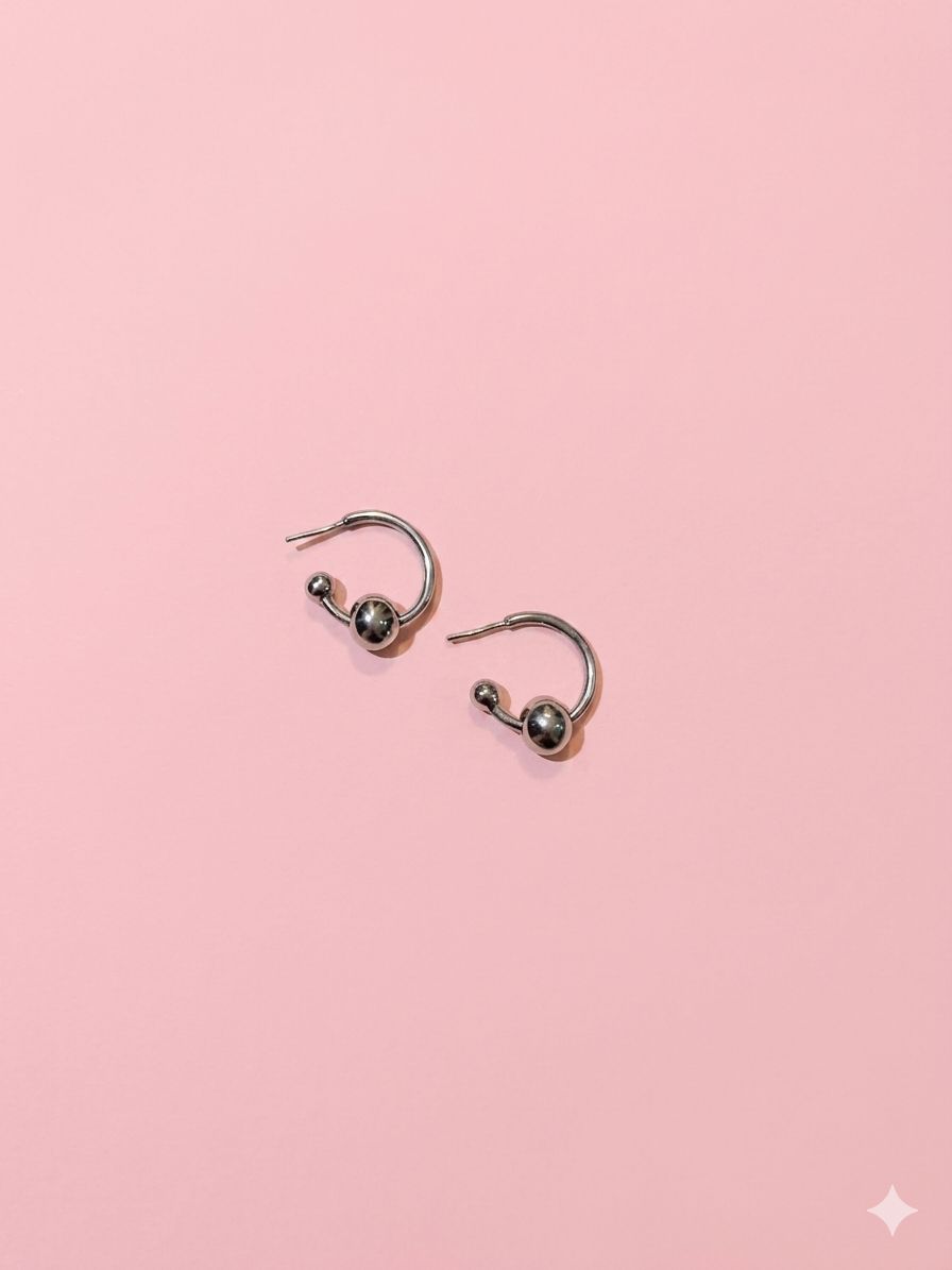 Silver Orbit Ball Earring