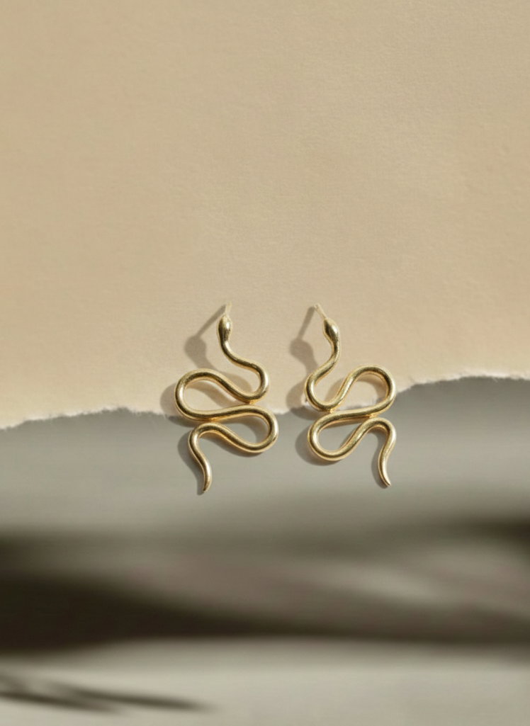 Gold snake-shaped earrings 