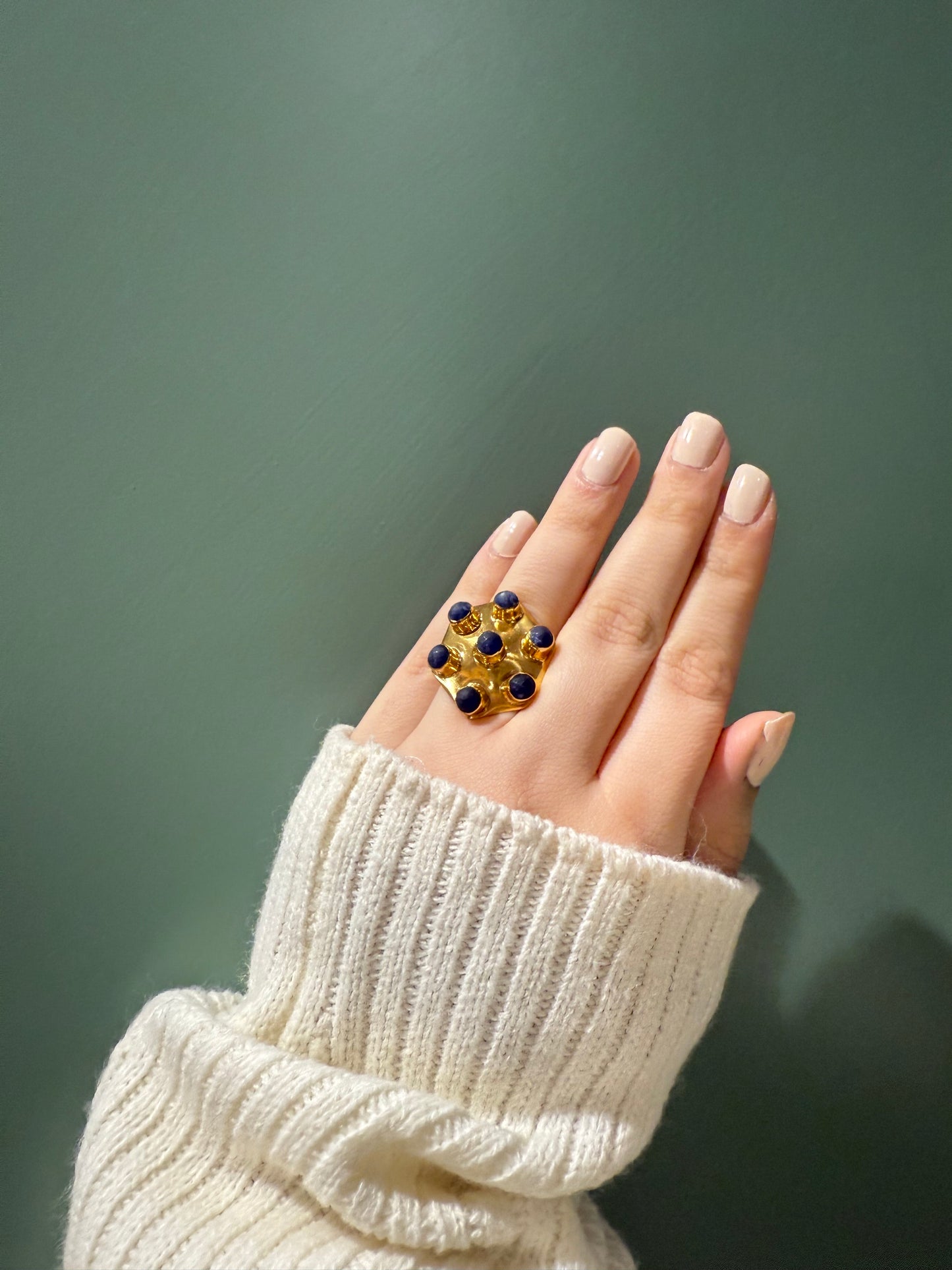 Handmade Natural Hexagon Sodalite Ring